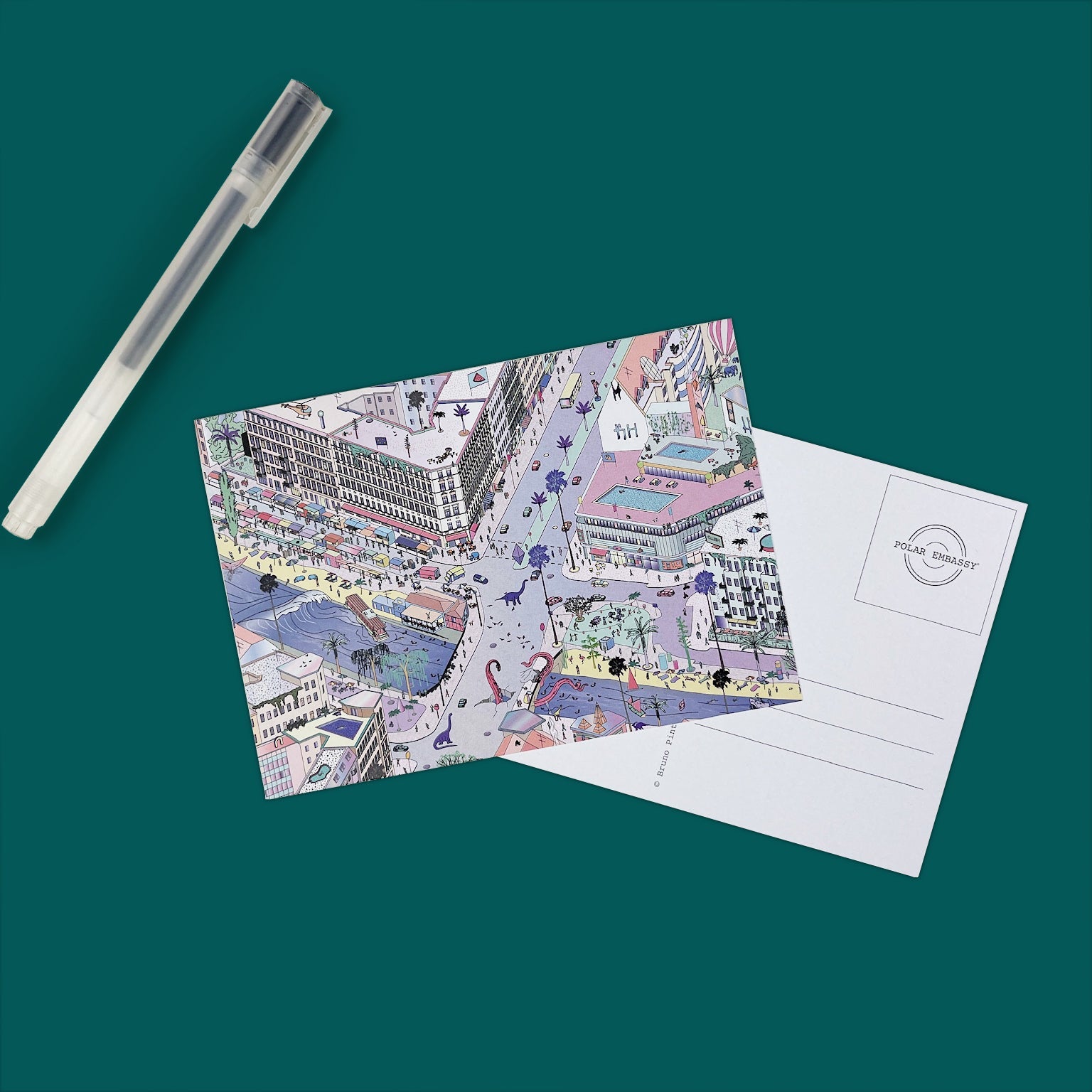 Illustrated Berlin postcard of Kottbusser Brücke, part of quirky Berlin art cards set