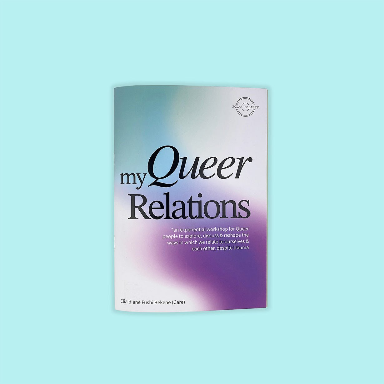 Queer relationship healing workbook from Polar Embassy against a light blue background.