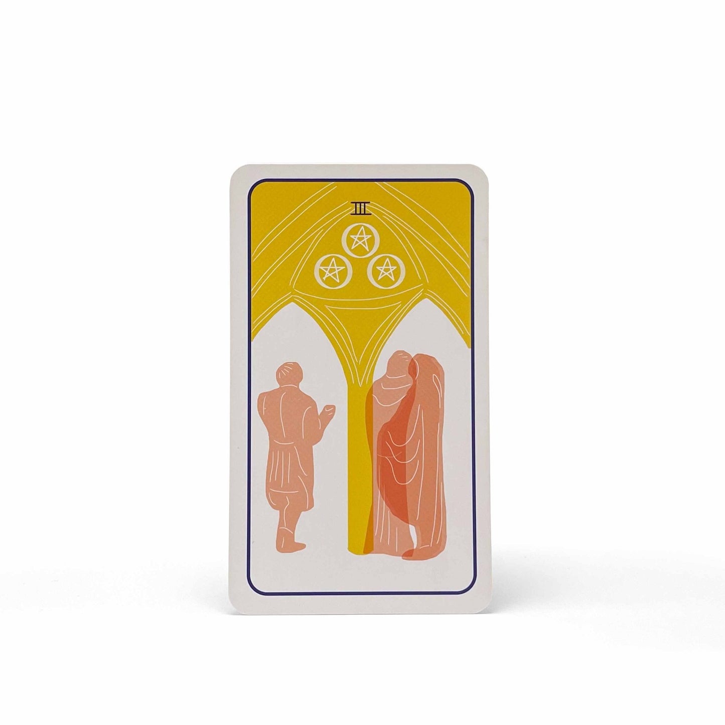 Three of Pentacles from the Club Tarot deck – a beginner tarot card showing teamwork and collaboration in a shared mission.