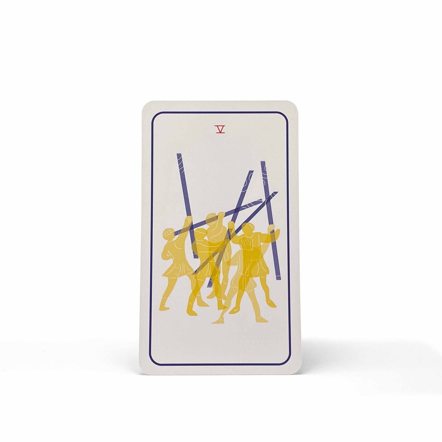 Five of Wands from the Club Tarot deck – a modern tarot card of conflict and tension, full of chaotic competitive energy.
