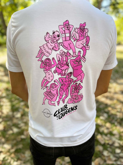 Rory Midhani Club of Queens Graphic Tee drag queens on a back of a person standing in a park in Berlin