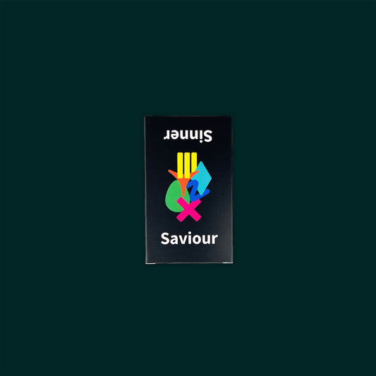 A boxed set of the educational game Sinner or Saviour sits on a light gray background.