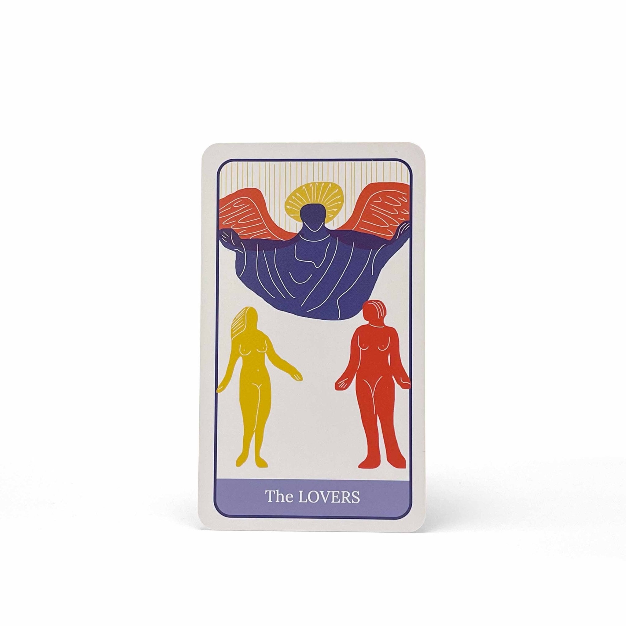 The Lovers card from the Club Tarot deck – queer-friendly tarot card with colorful art and emotional themes.